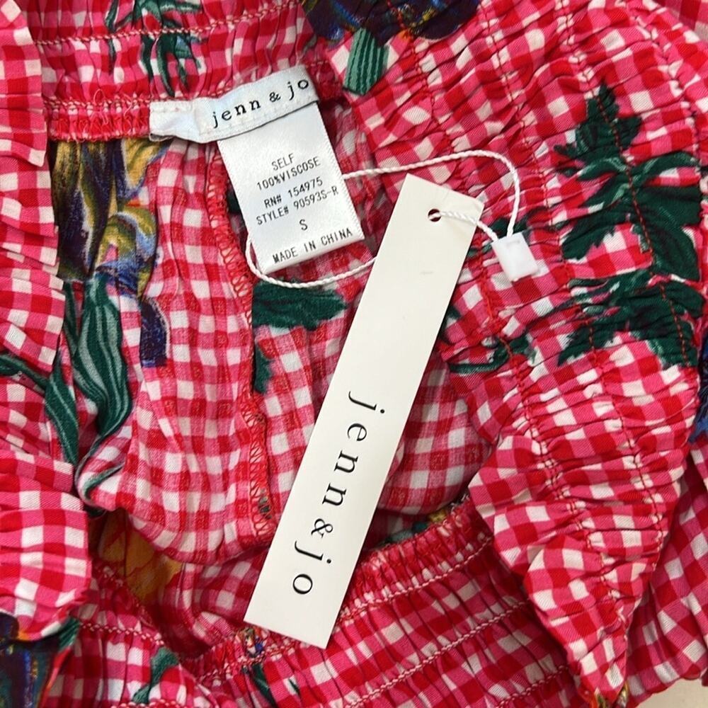 Jenn & Jo NWT Gingham Floral Iris Boho Cottagecore Ruffle Mini Skirt Size S - Picture 12 of 12
